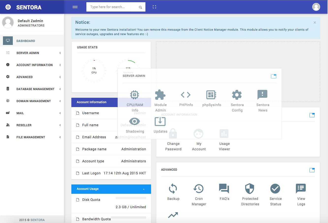 Tương tự như Cpanel, Sentora là một control panel quản trị VPS