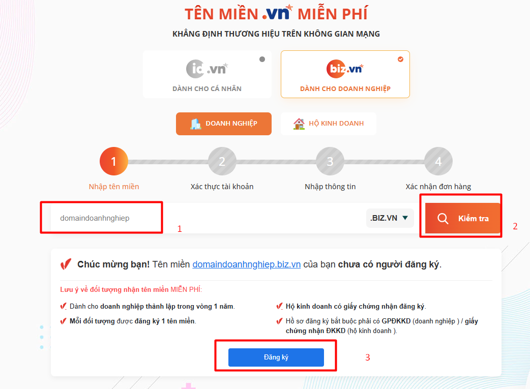 huong dan dang ky ten mien .biz.vn mien phi