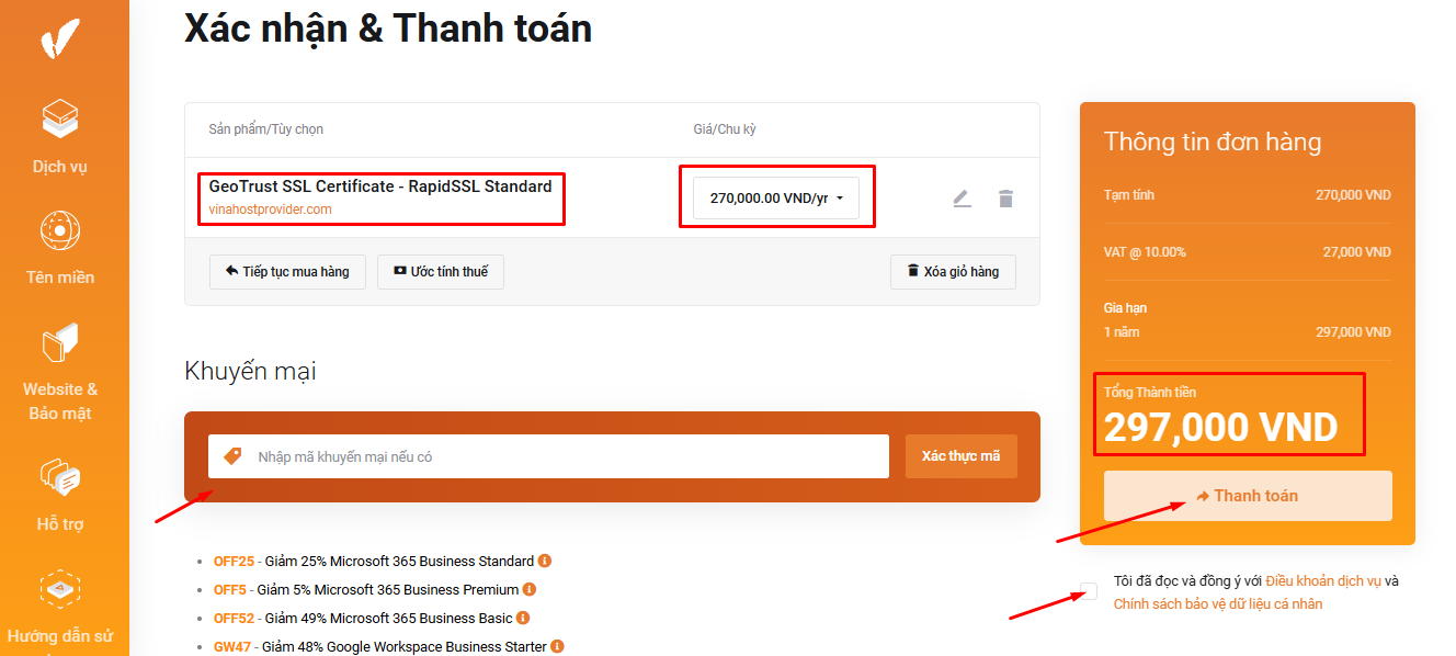 Tiến hành thanh toán