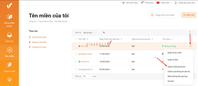 hướng dẫn trỏ tên miền về hosting
