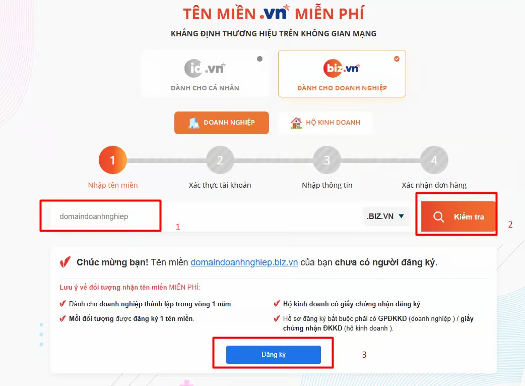 Hướng dẫn đăng ký tên miền .BIZ.VN