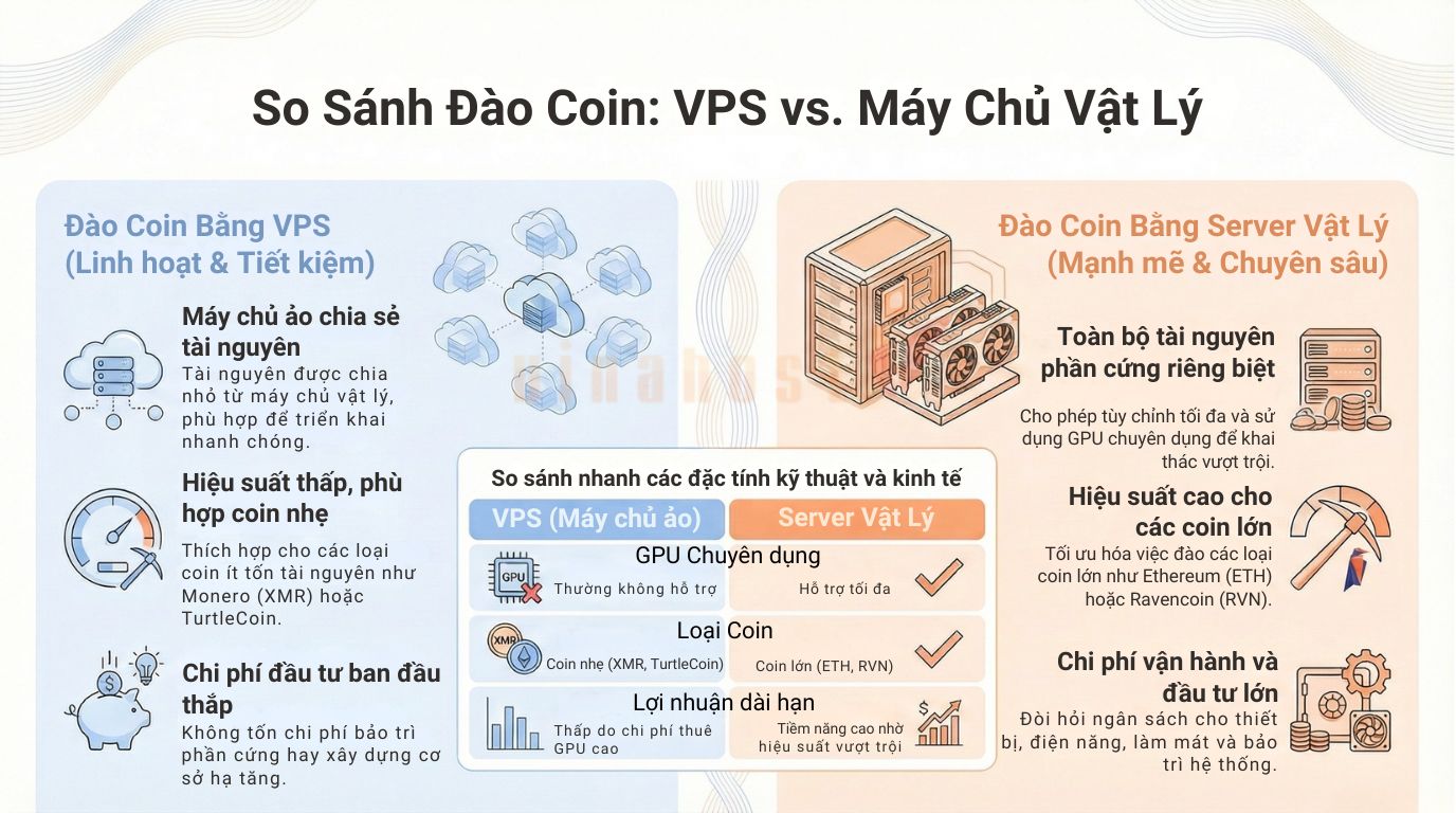 So sánh đào coin bằng VPS và Máy đào chuyên dụng