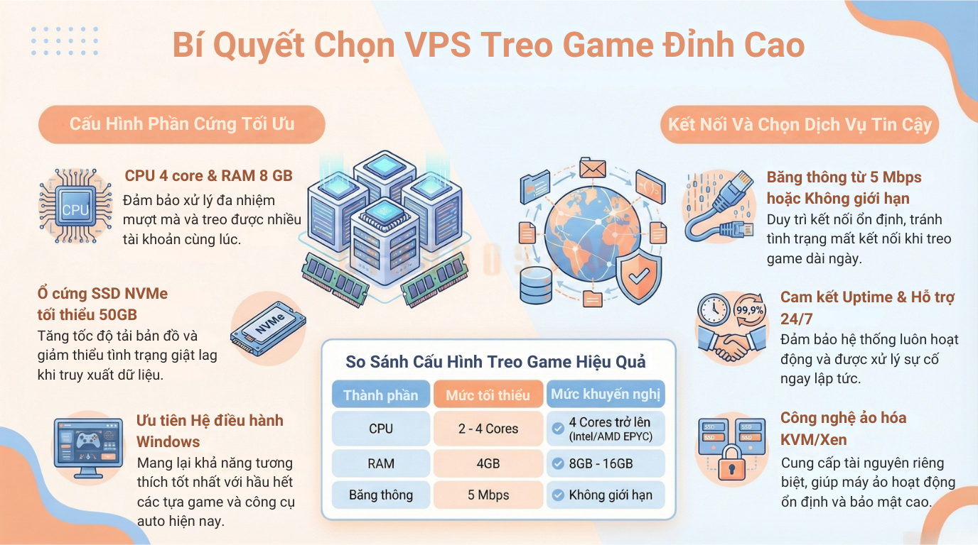 vps treo game 1 - #1 Hosting Giá Rẻ, VPS Giá Rẻ, Máy Chủ Vật Lý, Email, Cloud Server Tiêu chí lựa chọn VPS treo game