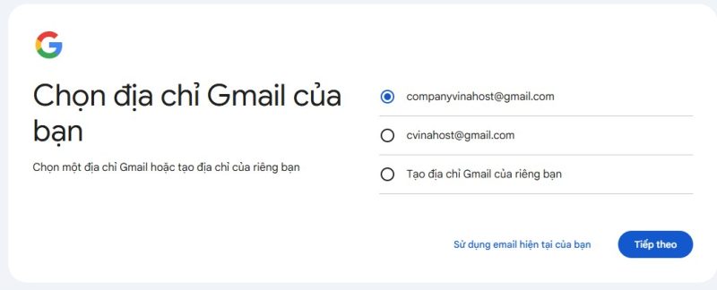 tên email hiển thị của người dùng