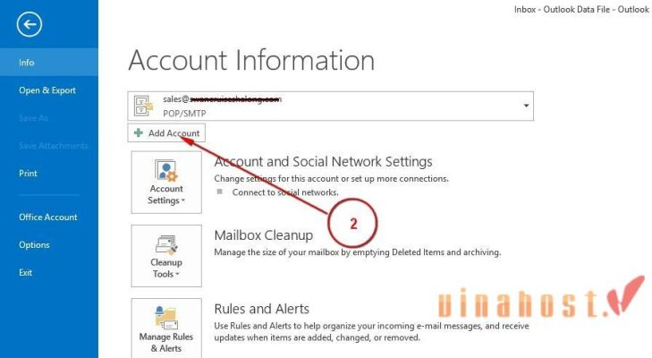 Add Account để cài đặt Zimbra