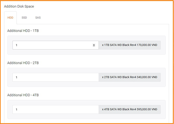 bảng giá thuê Ổ cứng Server
