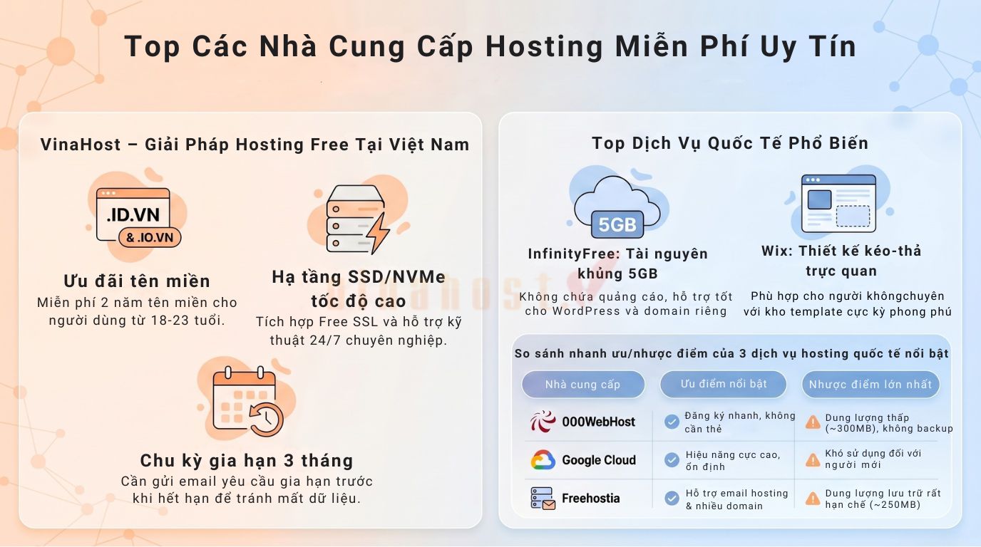 Top các nhà cung cấp Hosting Free uy tín nhất hiện nay