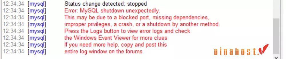 error mysql shutdown unexpectedly