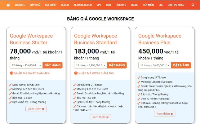 Đăng ký Gmail doanh nghiệp tại VinaHost
