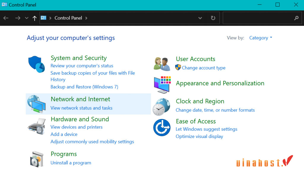 Để khắc phục lỗi ERR_SSL_PROTOCOL_ERROR bằng cách xóa trạng thái SSL, hãy vào Control Panel qua Windows Search rồi chọn "Network and Internet".