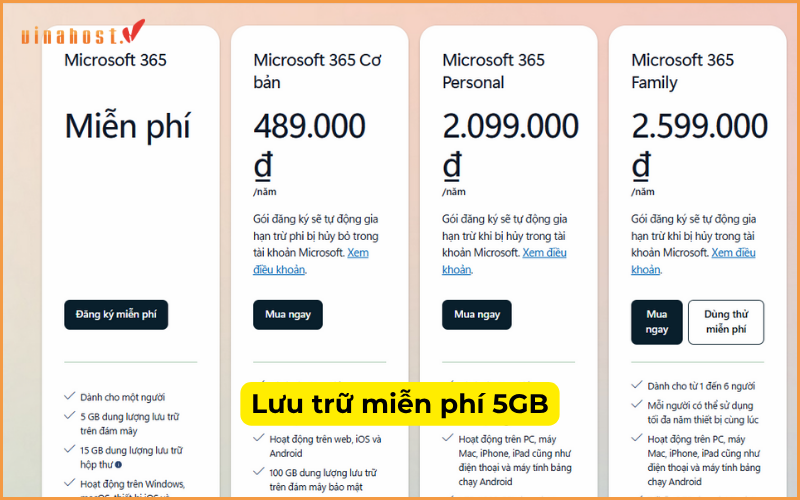 Microsoft Onedrive lưu trữ miễn phí