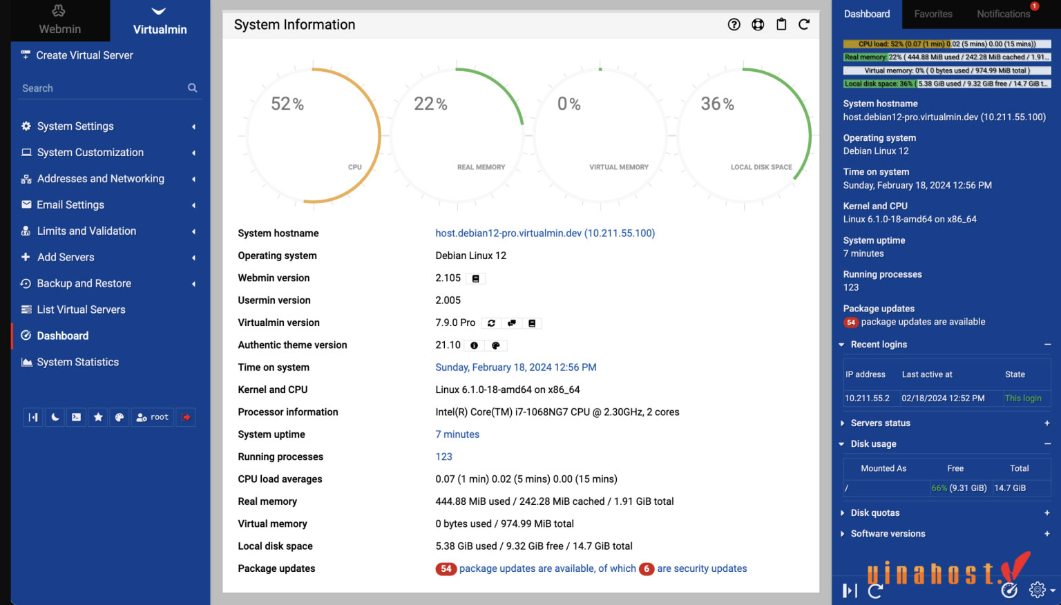 VPS control panel
