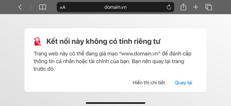Thông báo lỗi Your Connection is Not Private trên trình duyệt Safari
