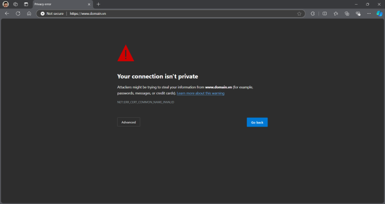 Thông báo lỗi Your Connection is Not Private trên trình duyệt Bing