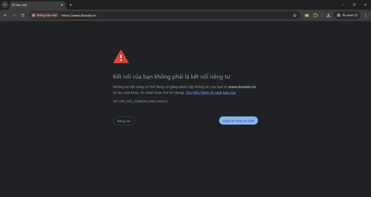 Thông báo lỗi Your Connection is Not Private trên trình duyệt Google Chrome