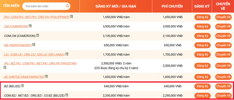 ten mien .bz la gi