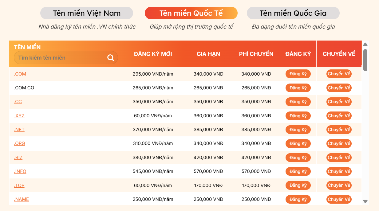 bang gia ten mien quoc te tai vinahost