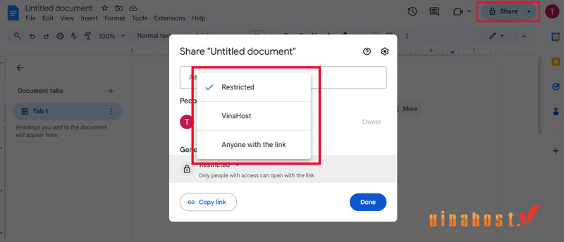 Share document trong docs