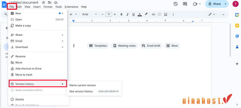Version history trong docs