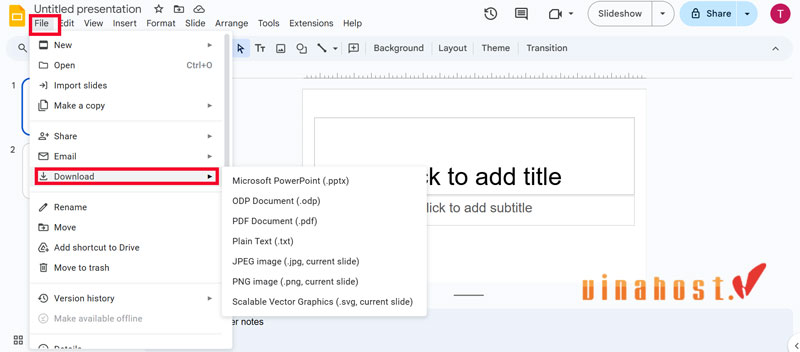 Export và downdload slide