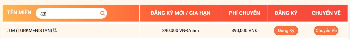 Bảng giá tên miền .tm