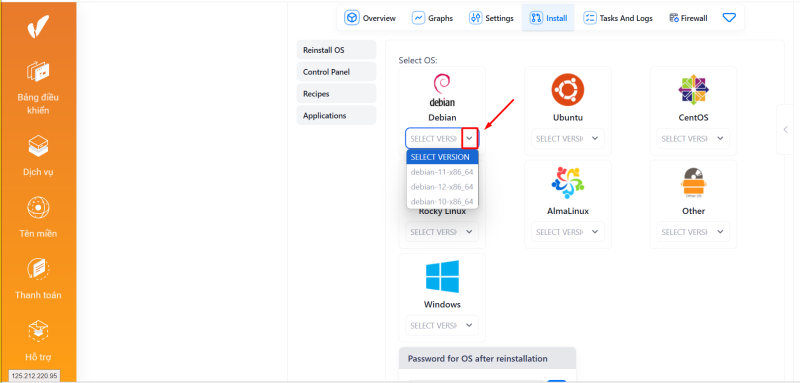 cai dat he dieu hanh tren vps vinahost