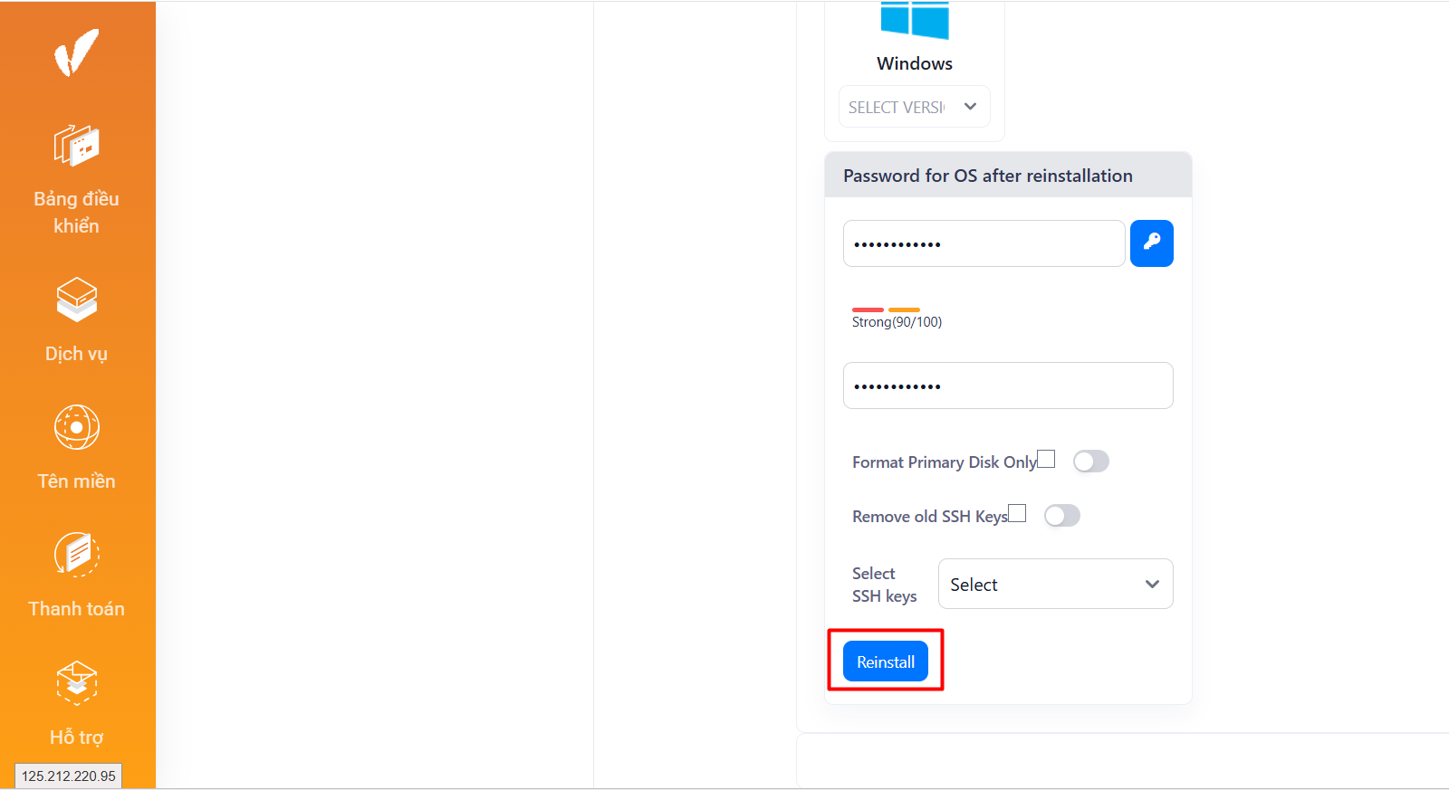 cai dat he dieu hanh tren vps vinahost