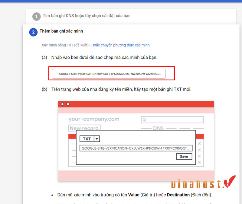 xác minh DNS cho email workspace