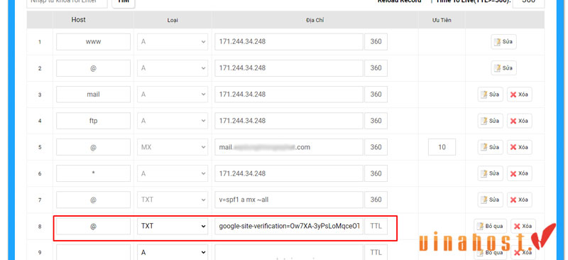 trỏ DNS đến google workspace