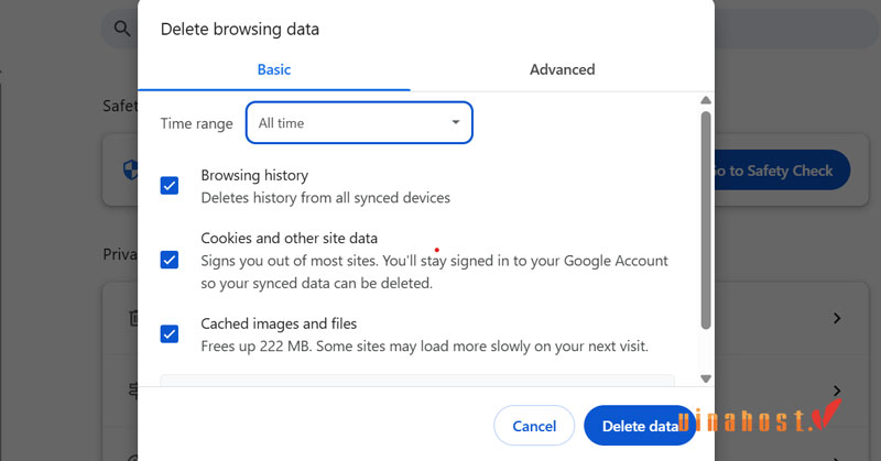 Sửa lỗi Your Connection is Not Private trên Google Chrome bằng cách xóa cache và cookies