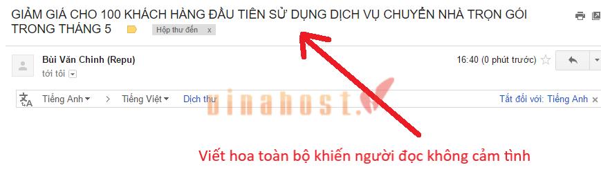 Tiêu đề email bị viết hoa toàn bộ