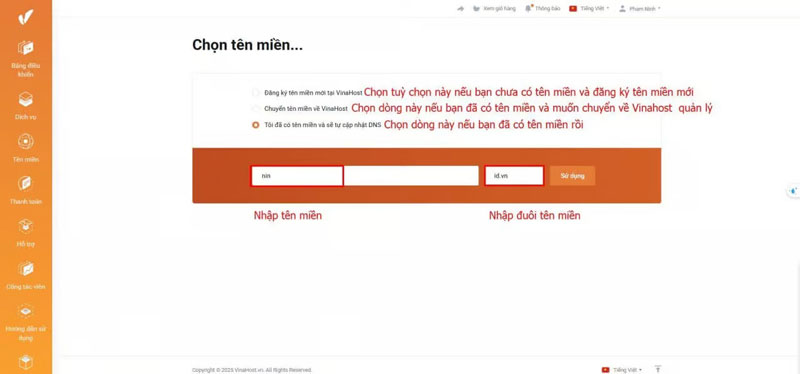 huong dan thue hosting wordpress vinahost