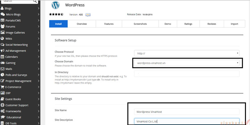 huong dan thue hosting wordpress vinahost