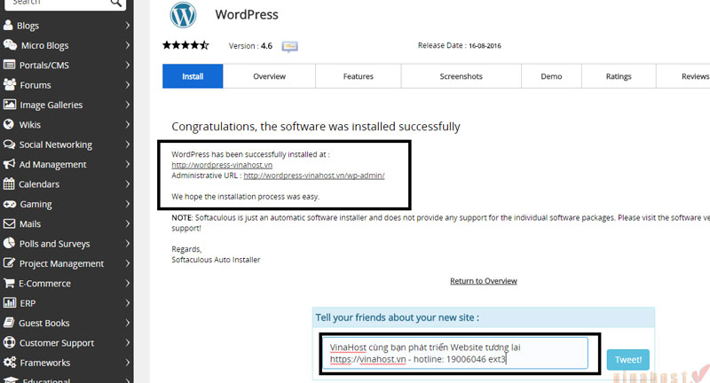 huong dan thue hosting wordpress vinahost