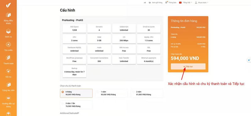 huong dan thue hosting wordpress vinahost