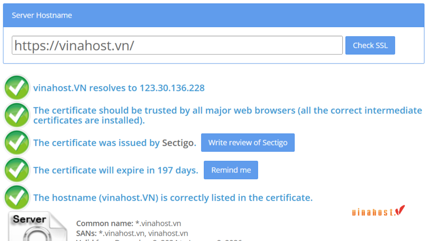 Kết quả phân tích lỗi SSL Handshake trên công cụ SSL Shopper