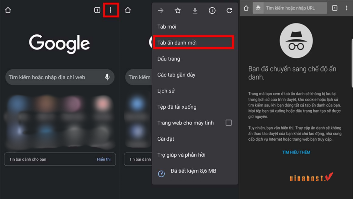 Mở chế độ ẩn danh trên trình duyệt Chrome để kiểm tra kết nối SSL