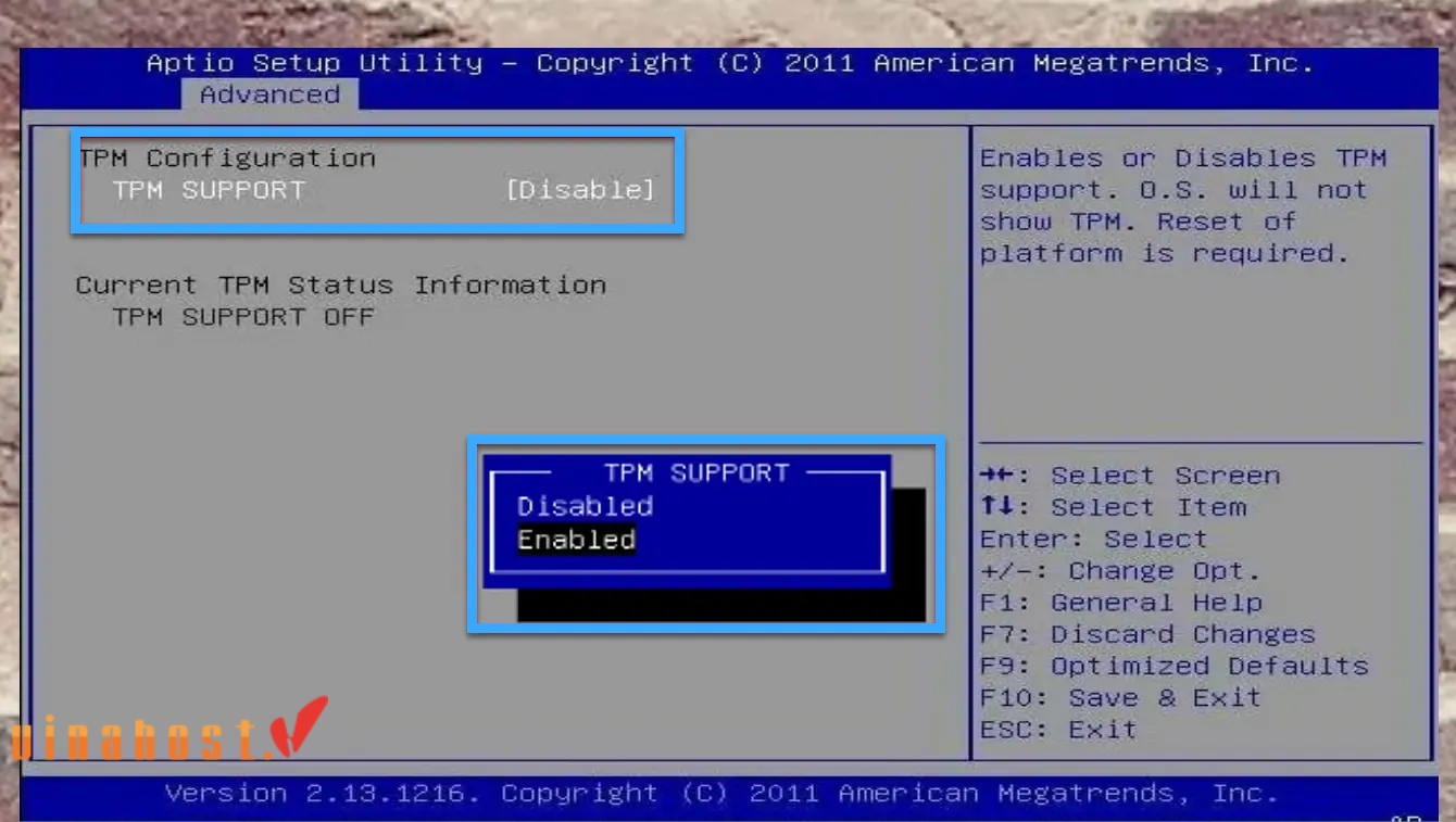 kich-hoat-tpm-security-trong-bios Giao diện kích hoạt TPM Security trong BIOS từ Disabled sang Enabled