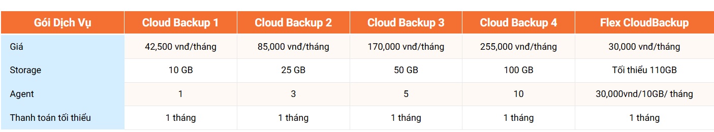 Bảng giá các giải pháp cloud backup cho doanh nghiệp tại VinaHost