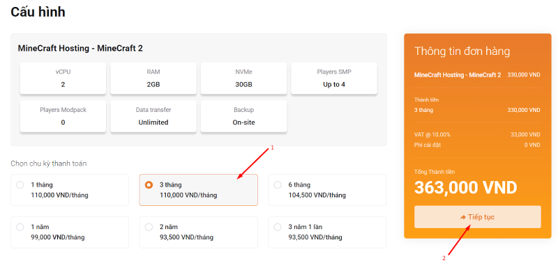 hosting minecraft vinahost
