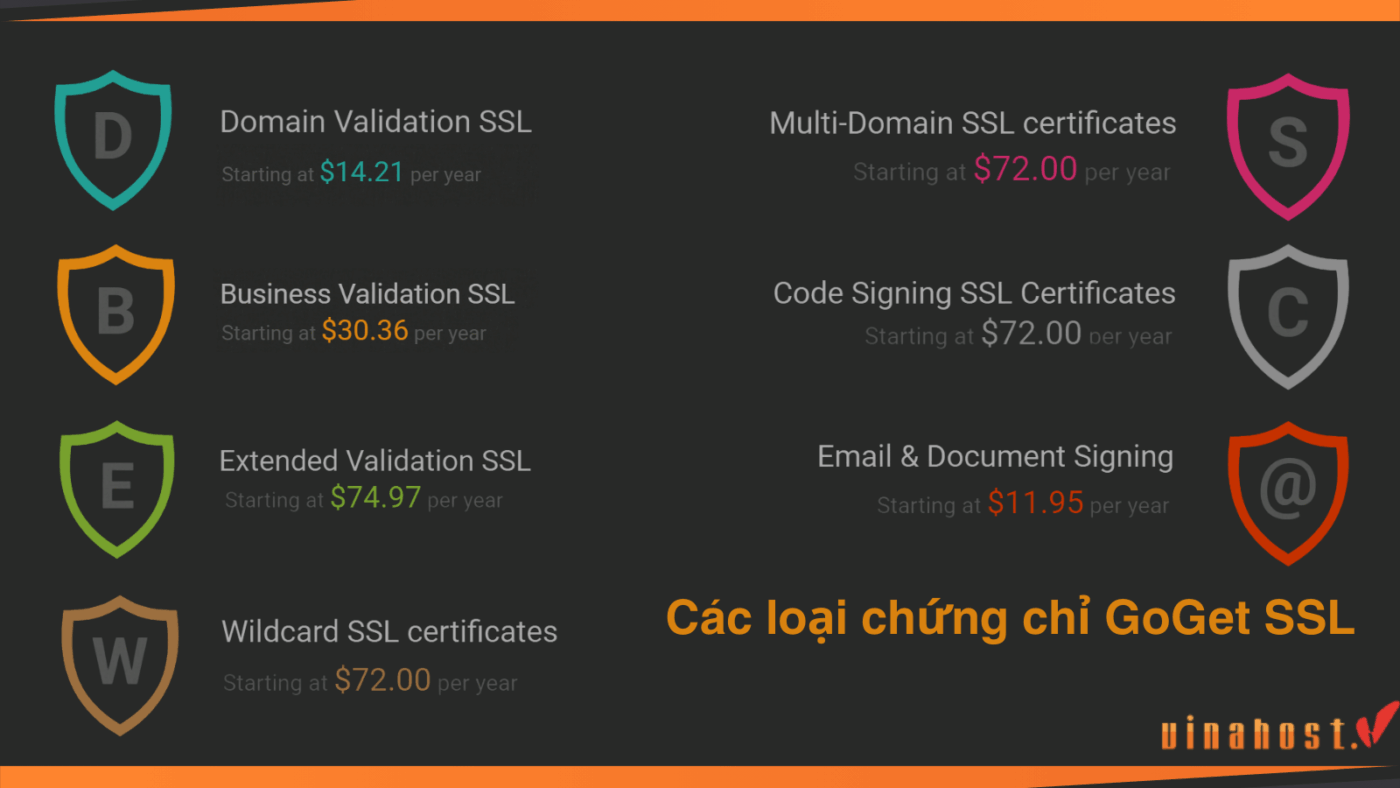 Phân loại các dòng chứng chỉ GoGet SSL phổ biến dành cho cá nhân và doanh nghiệp