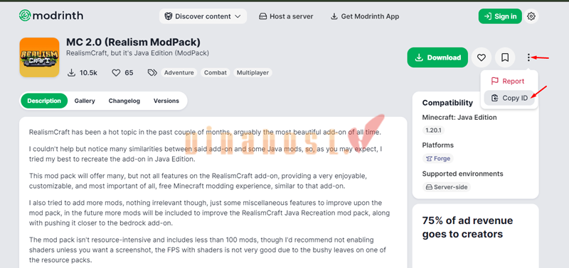 Cai dat modpack tu dong tu Modrinth