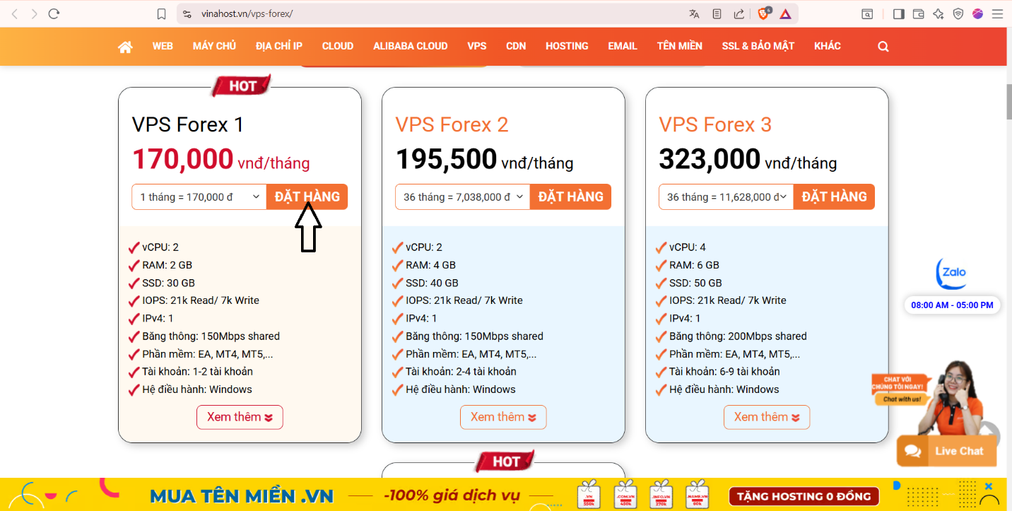 huong dan thue vps forex vinahost