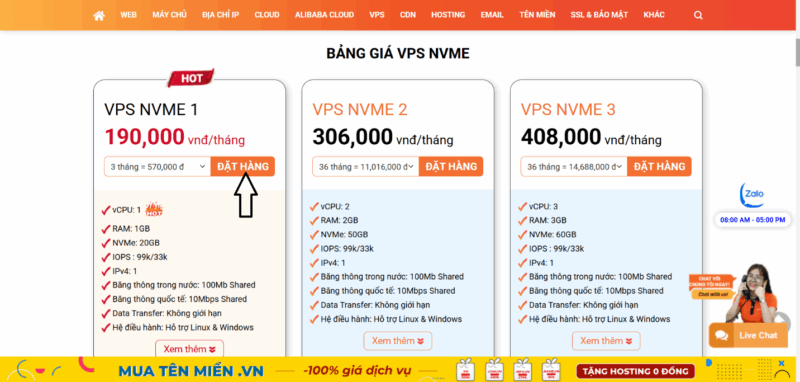 huong dan thue vps nvme vinahost