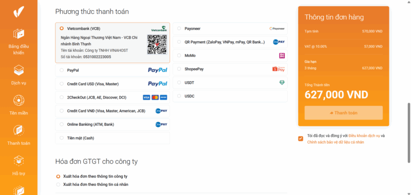 huong dan thue vps nvme vinahost