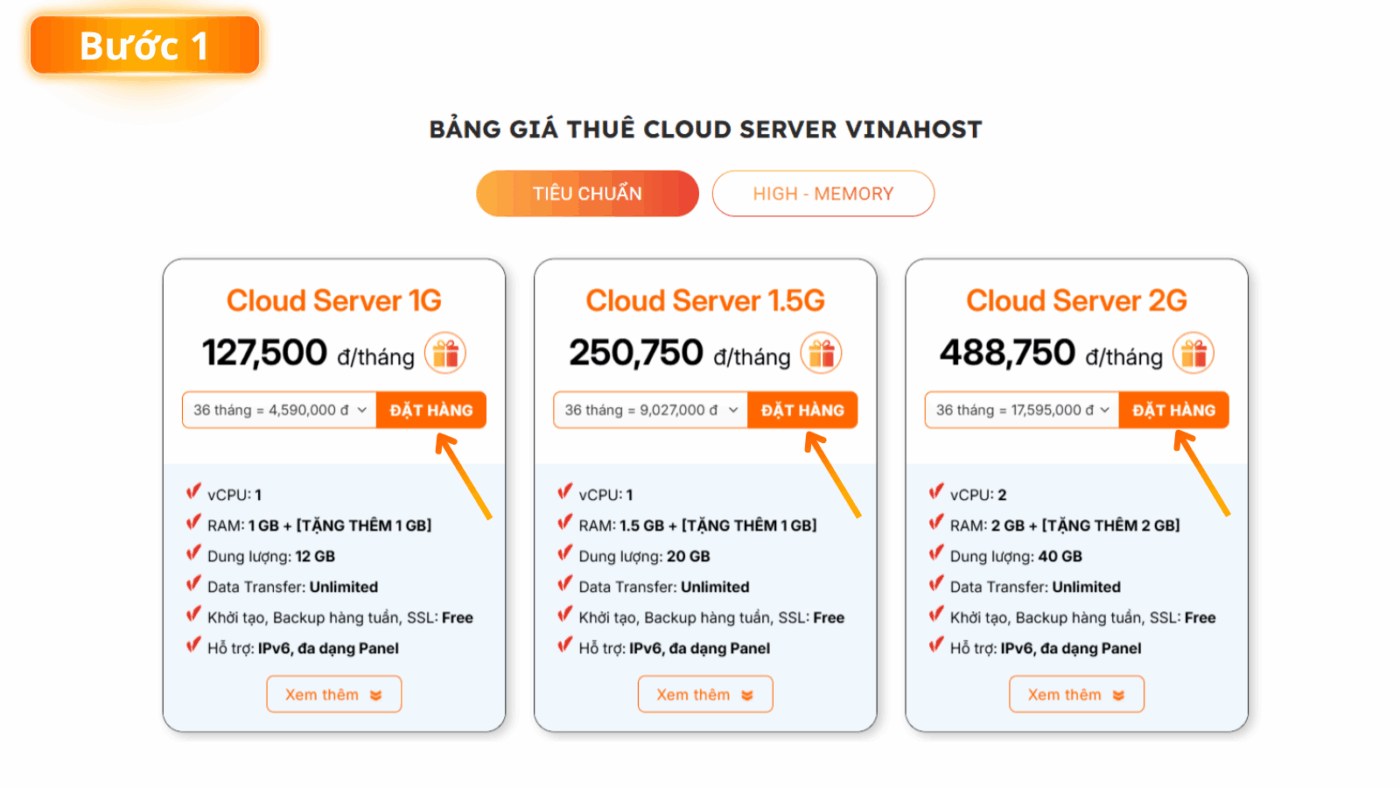 huong dan thue cloud server vinahost