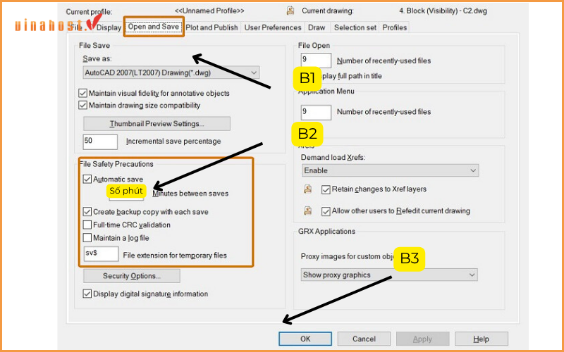 Cách cài đặt Auto Save cho AutoCAD
