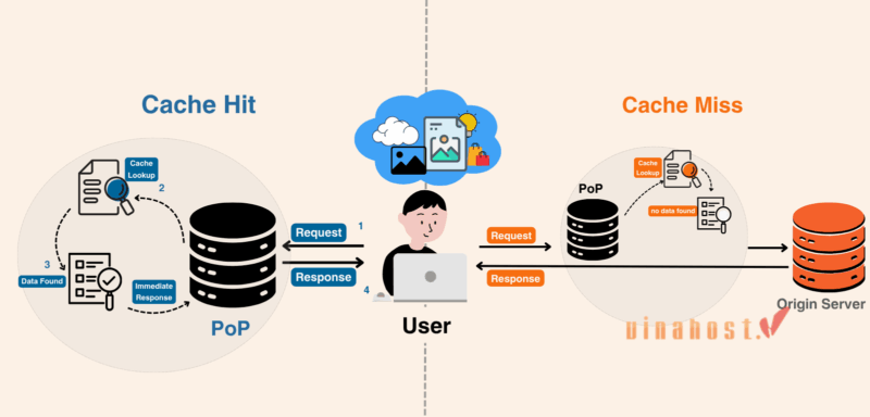 Cơ chế Cache Hit và Cache Miss là nền tảng giúp CDN tối ưu tốc độ. - CDN cho SaaS