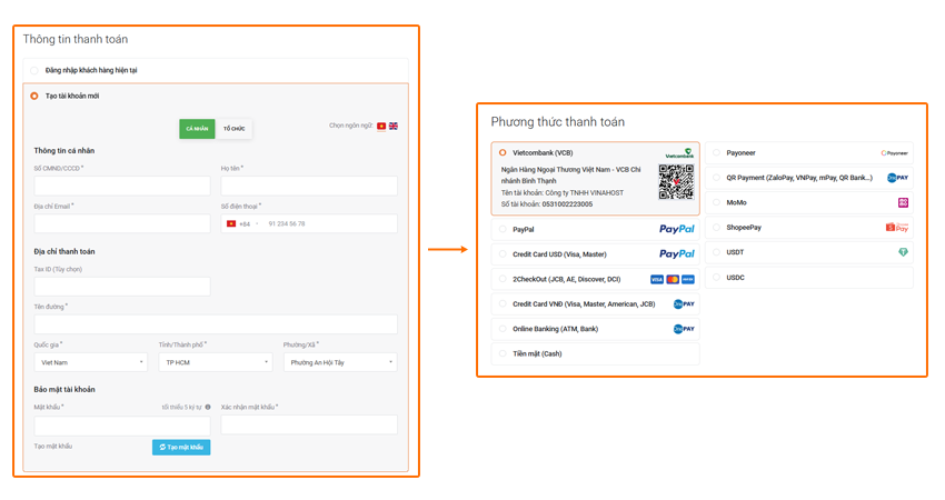 Bước 5: Điền thông tin đăng ký và thanh toán