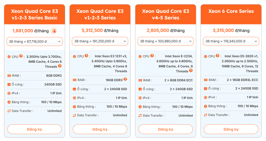 Bước 1: Truy cập trang dịch vụ thuê máy chủ